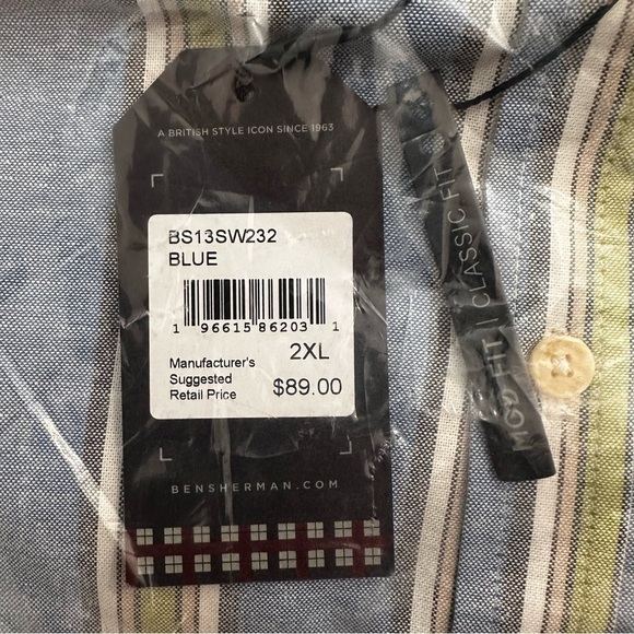 Ben Sherman Men's Signature Mod Stripe Shirt Sz 2XL Blue Green Stripe - Picture 5 of 7